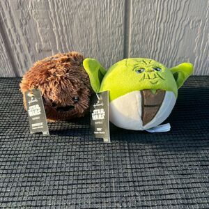 Lot of 2 Hallmark Star Wars Fluffballs Ornament Decoration Yoda Chewbacca